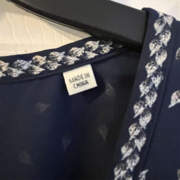 Max Studio Women's Midi Dress S Blue White Pattern V-Neck Long Sleeve - Picture 6 of 10